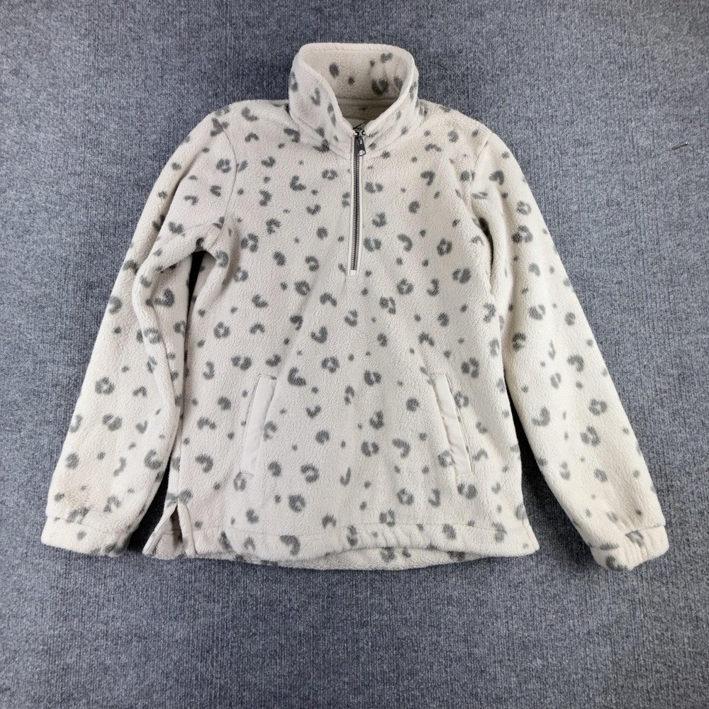 Abercrombie & Fitch Jacket Womens‎ Medium White Fleece 1/2 Zip Animal Print